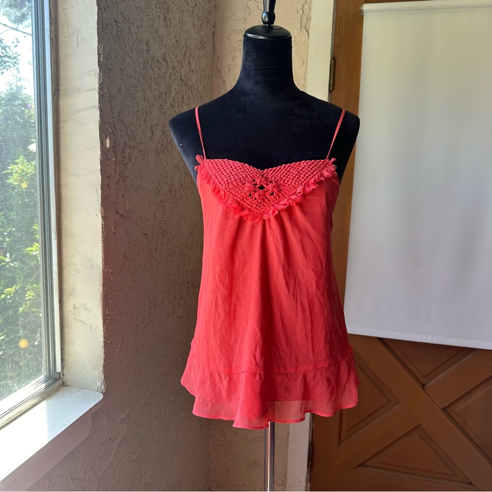 🦋 Banana Republic Petite Crochet Ruffle Front Detail Peach Flowy Tank Top Blouse